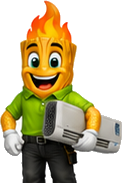Mascotte PGE avec un climatiseur